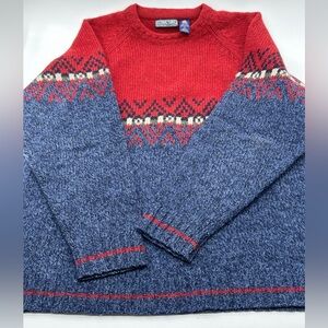 VTG 90s Structure Sweater Mens M Pullover Ski 100% Wool Geometic Design Baggy